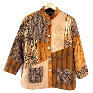 Allure Vtg Jacket Womens 2X 80s Multi Colors Tapestry Golden Embroidered Buttons